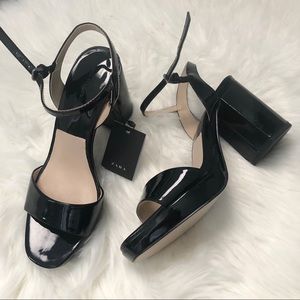 [ZARA ] Black Patent Finish Platform Sandals 7.5